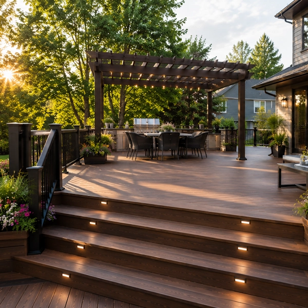 Outdoor deck and backyard