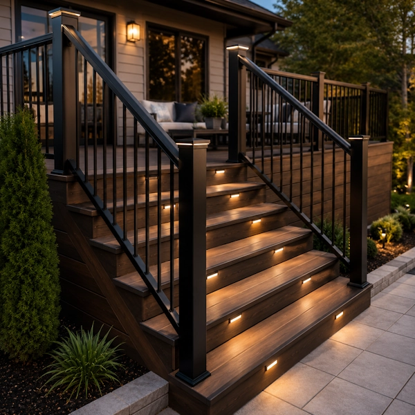 Outdoor stairs and railings